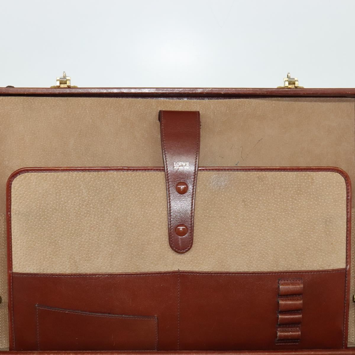 LOEWE Anagram Attache case Hand Bag Leather Black Gold Auth bs28297