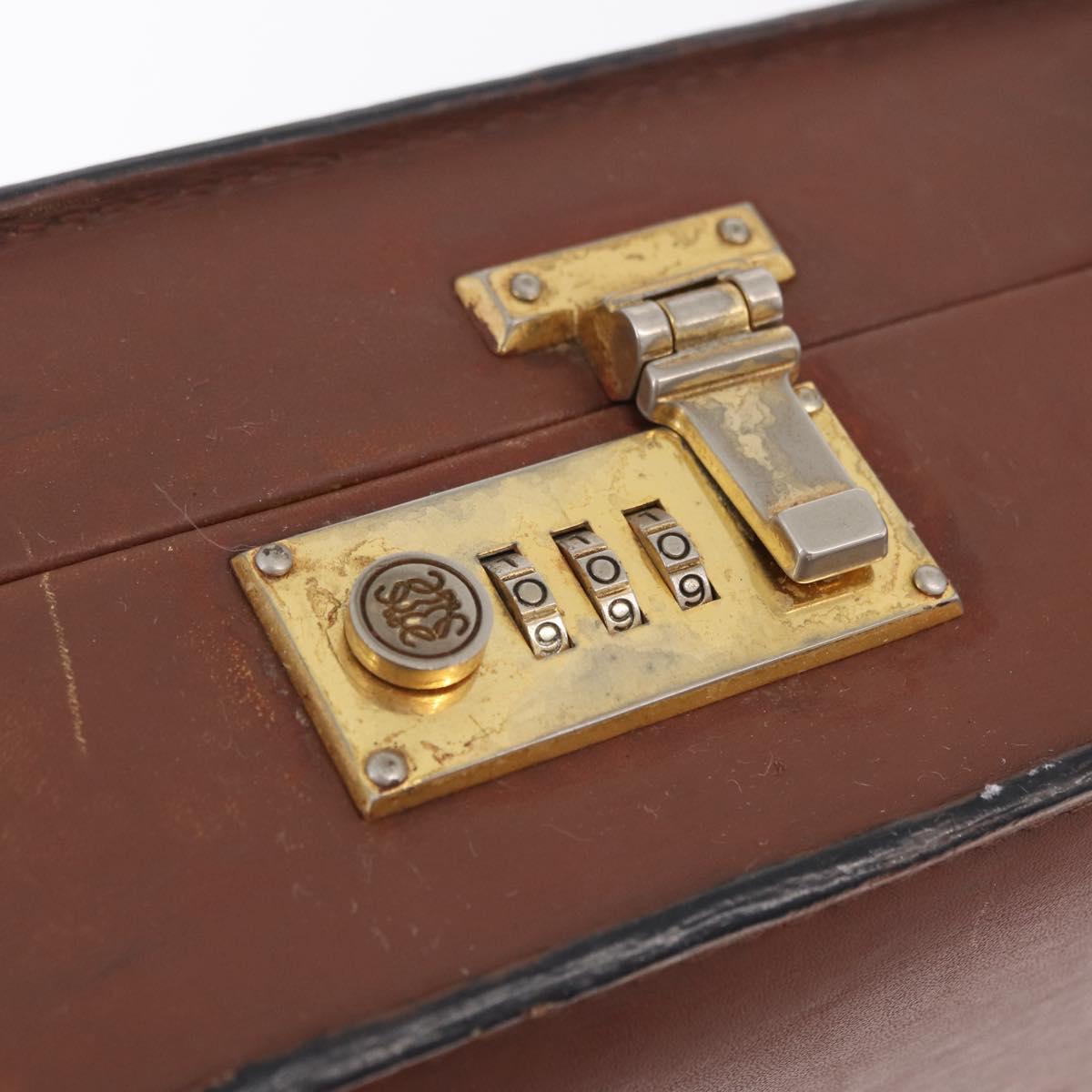 LOEWE Anagram Attache case Hand Bag Leather Black Gold Auth bs28297