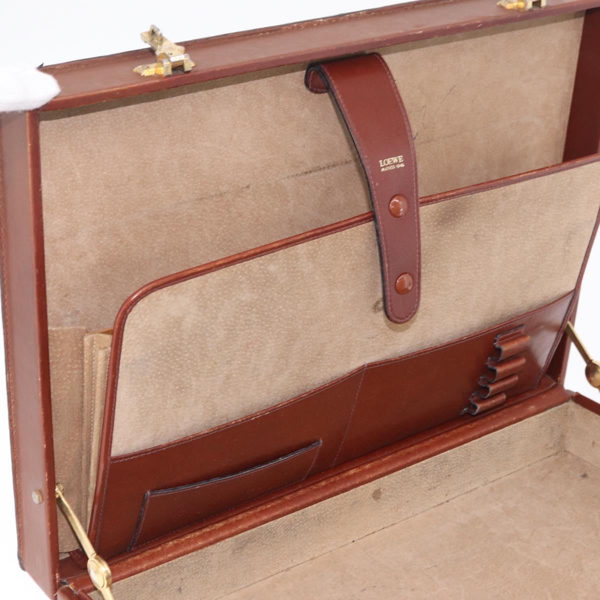 LOEWE Anagram Attache case Hand Bag Leather Black Gold Auth bs28297