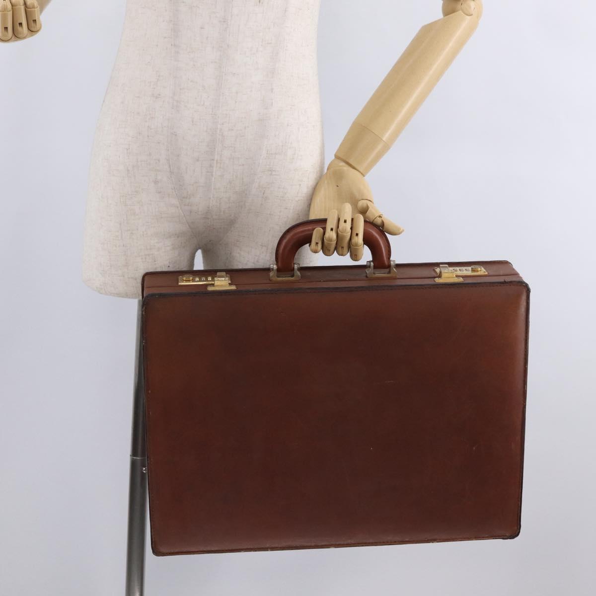 LOEWE Anagram Attache case Hand Bag Leather Black Gold Auth bs28297
