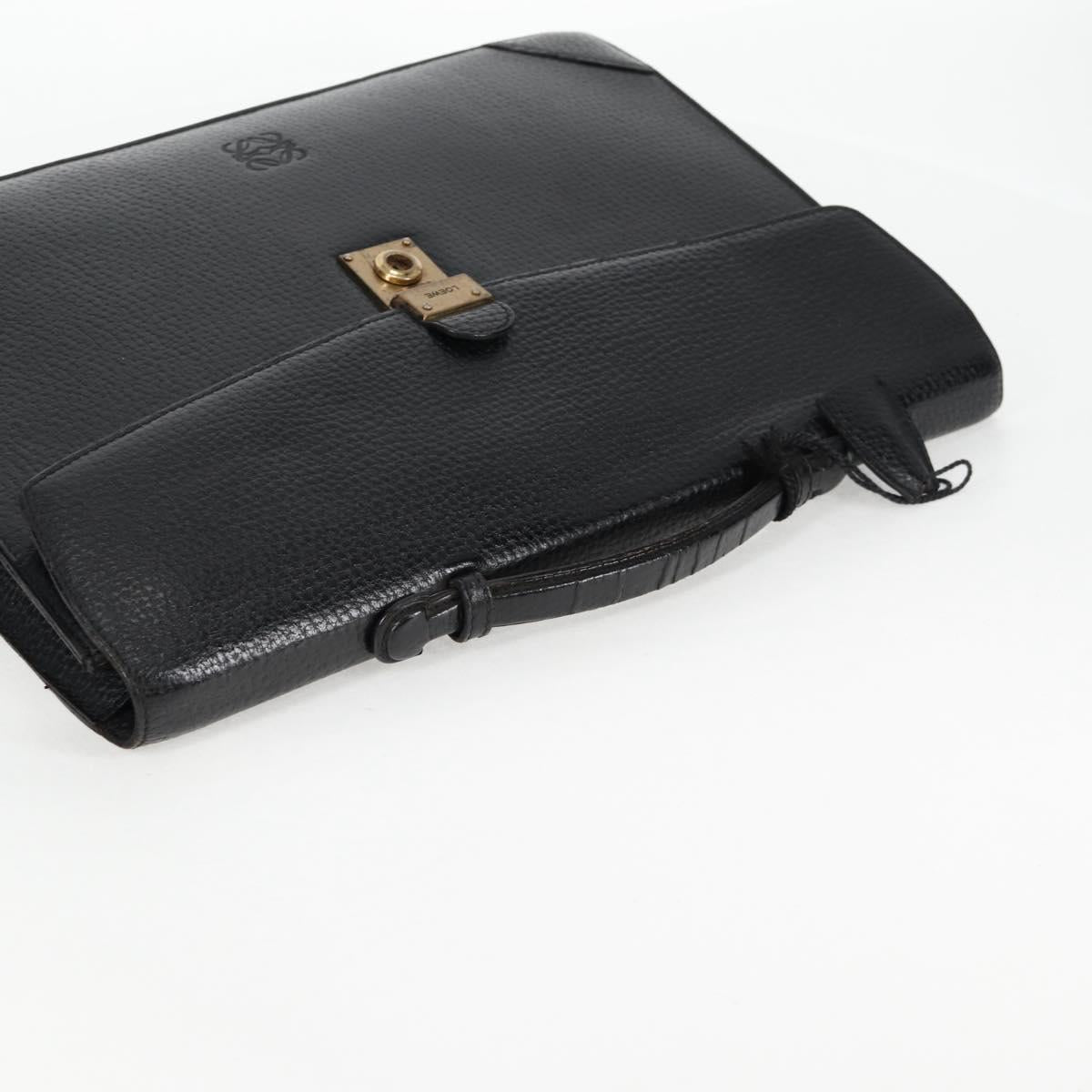 LOEWE Anagram Business Bag Leather Black Gold Auth bs28298