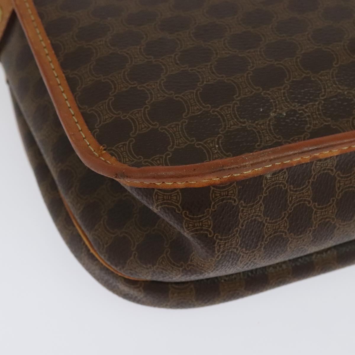 CELINE Macadam Canvas Shoulder Bag PVC Leather Brown Gold Auth bs28301