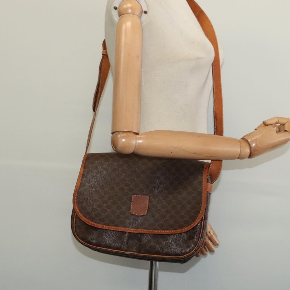 CELINE Macadam Canvas Shoulder Bag PVC Leather Brown Gold Auth bs28301