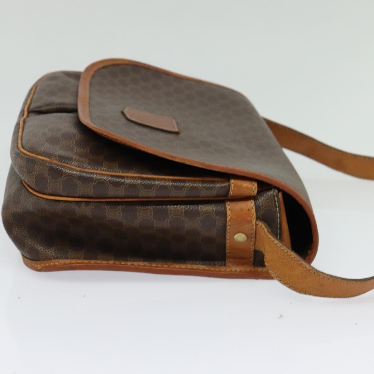 CELINE Macadam Canvas Shoulder Bag PVC Leather Brown Gold Auth bs28301
