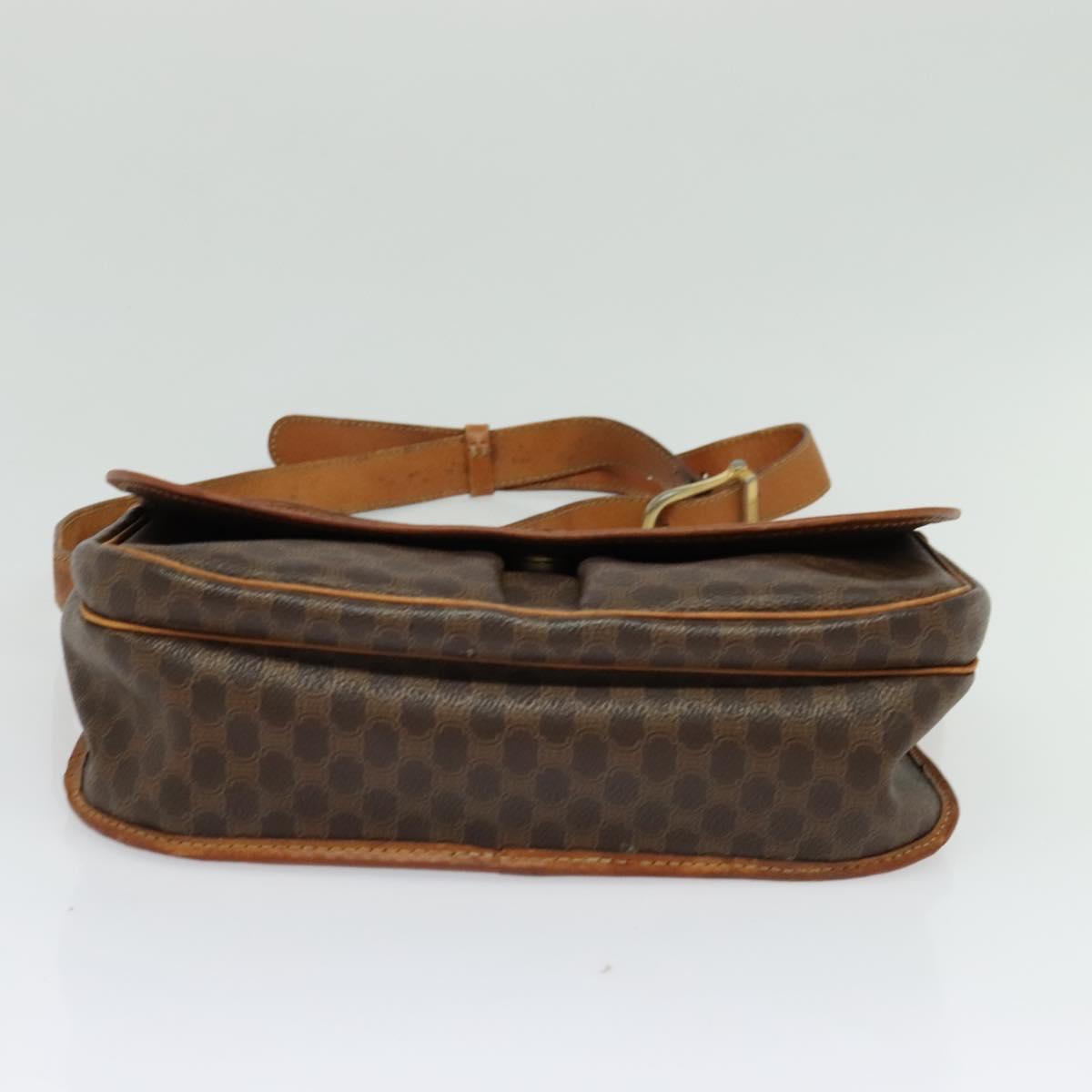 CELINE Macadam Canvas Shoulder Bag PVC Leather Brown Gold Auth bs28301