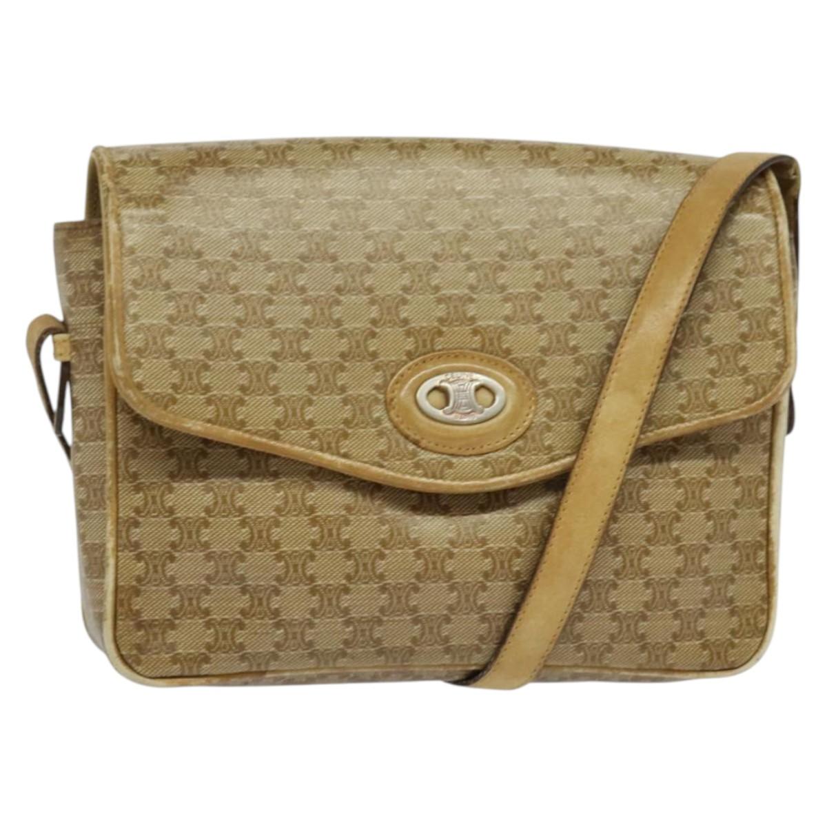 CELINE Macadam Canvas Shoulder Bag PVC Beige Gold Auth bs28302