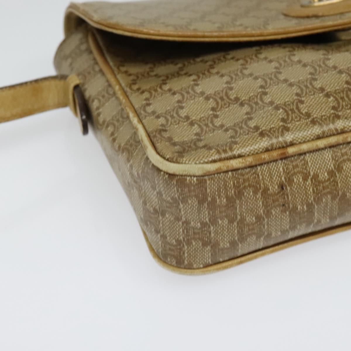 CELINE Macadam Canvas Shoulder Bag PVC Beige Gold Auth bs28302