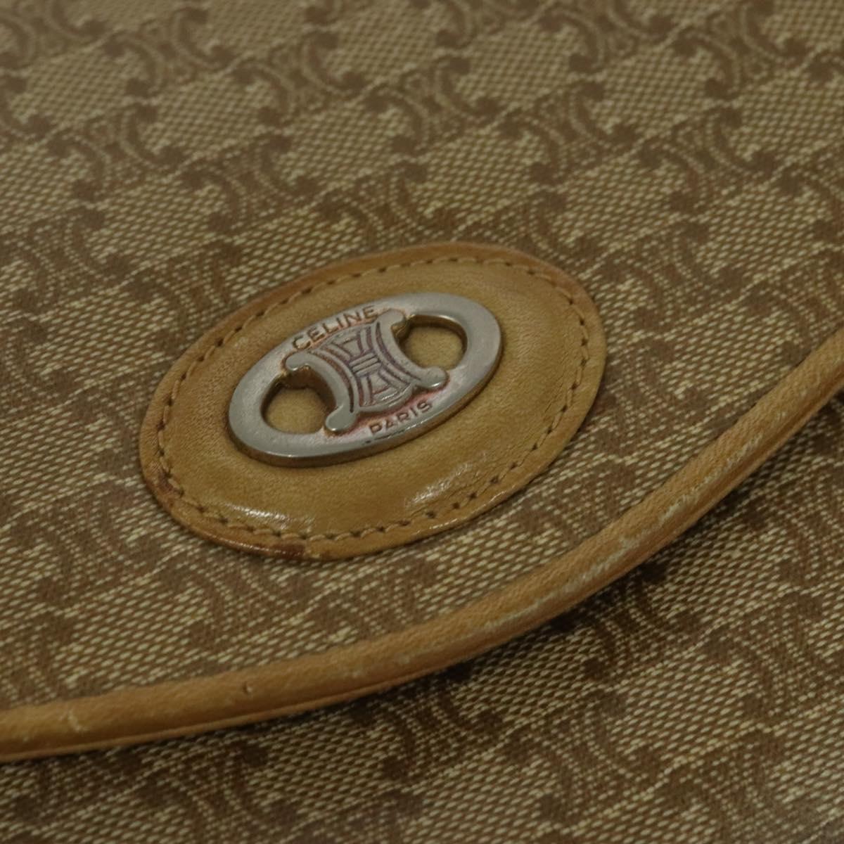 CELINE Macadam Canvas Shoulder Bag PVC Beige Gold Auth bs28302