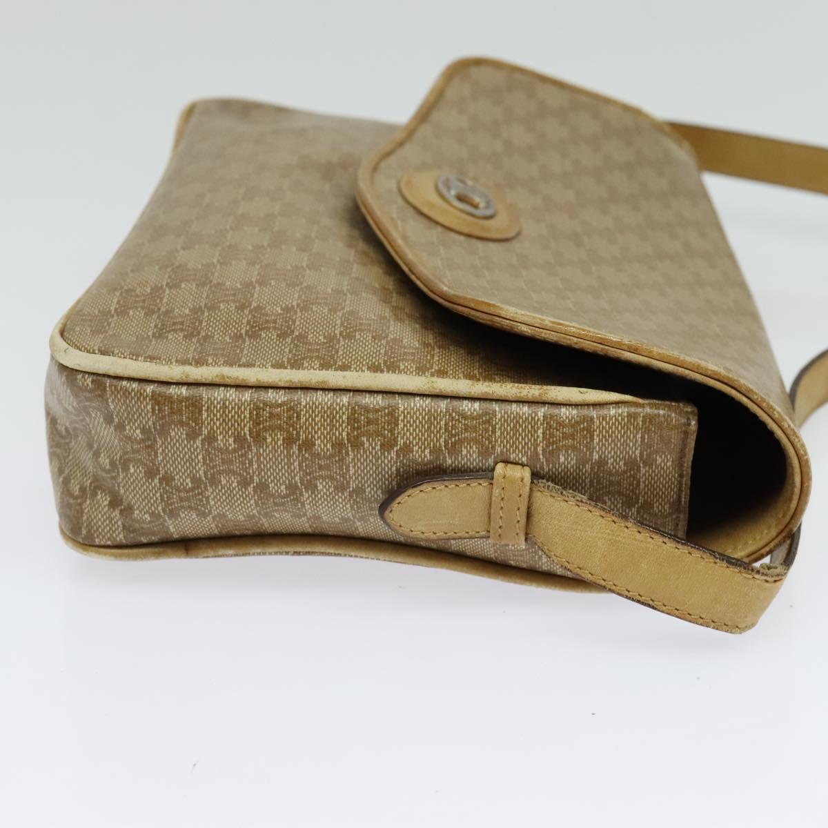 CELINE Macadam Canvas Shoulder Bag PVC Beige Gold Auth bs28302