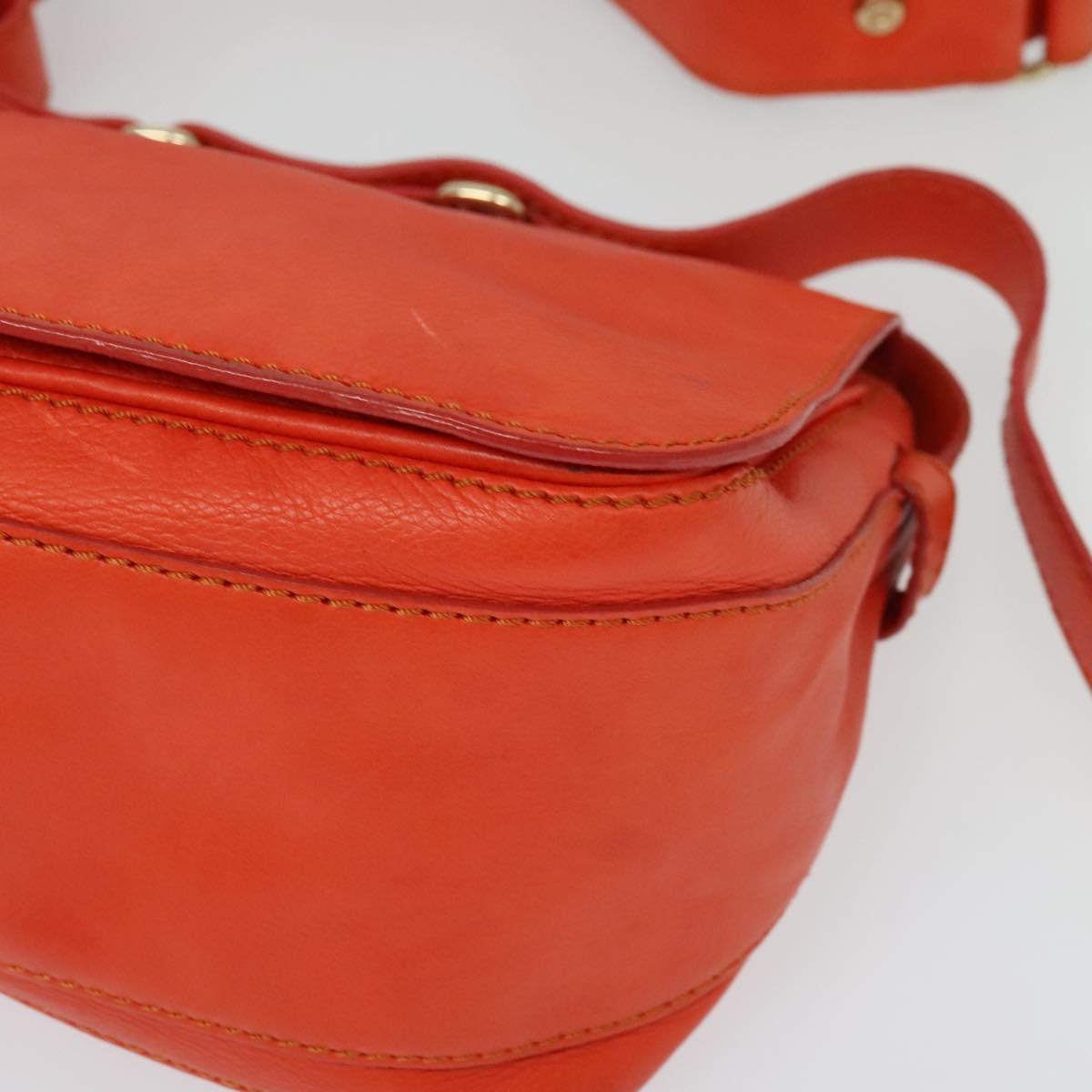 CELINE Shoulder Bag Leather Orange Gold Auth bs28303