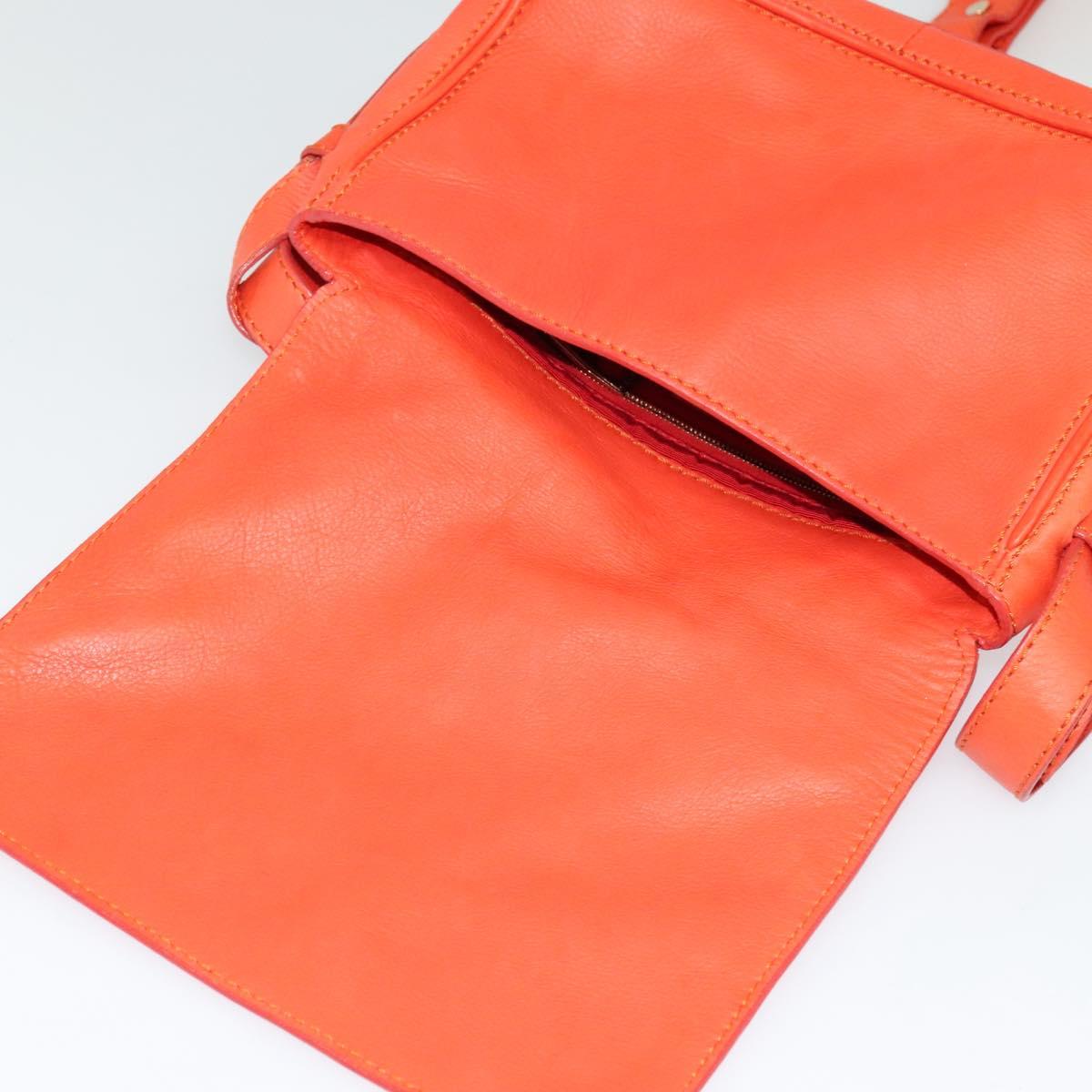 CELINE Shoulder Bag Leather Orange Gold Auth bs28303