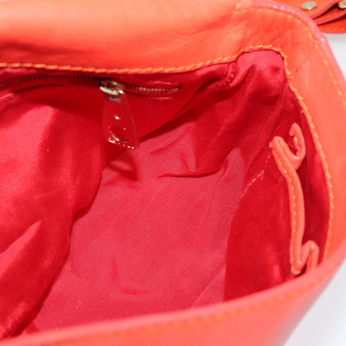 CELINE Shoulder Bag Leather Orange Gold Auth bs28303