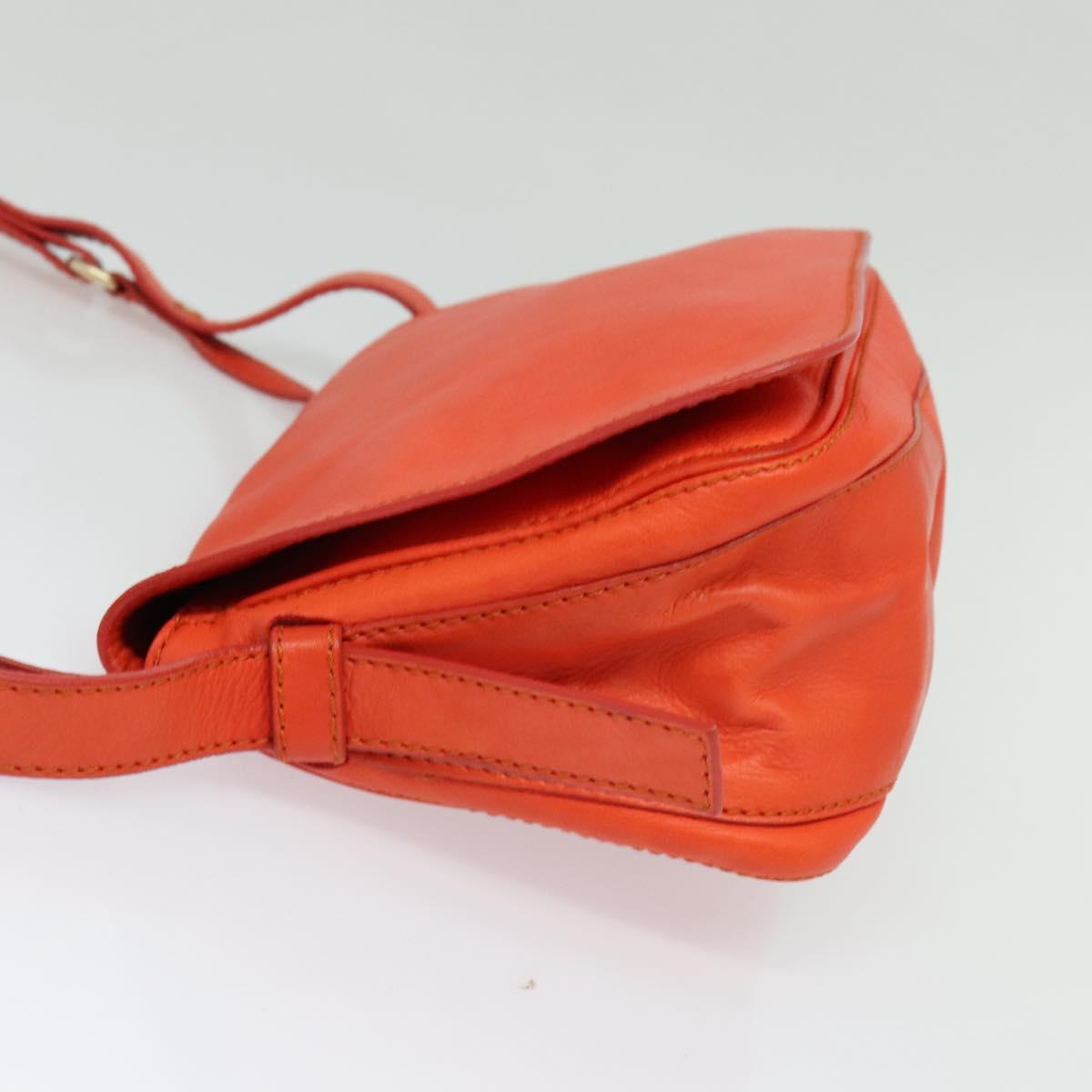 CELINE Shoulder Bag Leather Orange Gold Auth bs28303