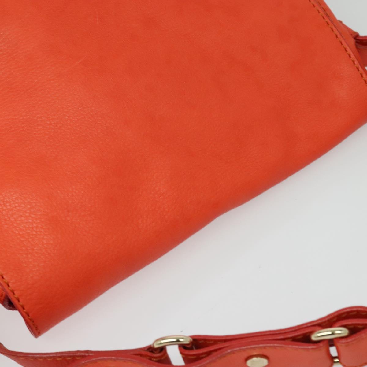 CELINE Shoulder Bag Leather Orange Gold Auth bs28303