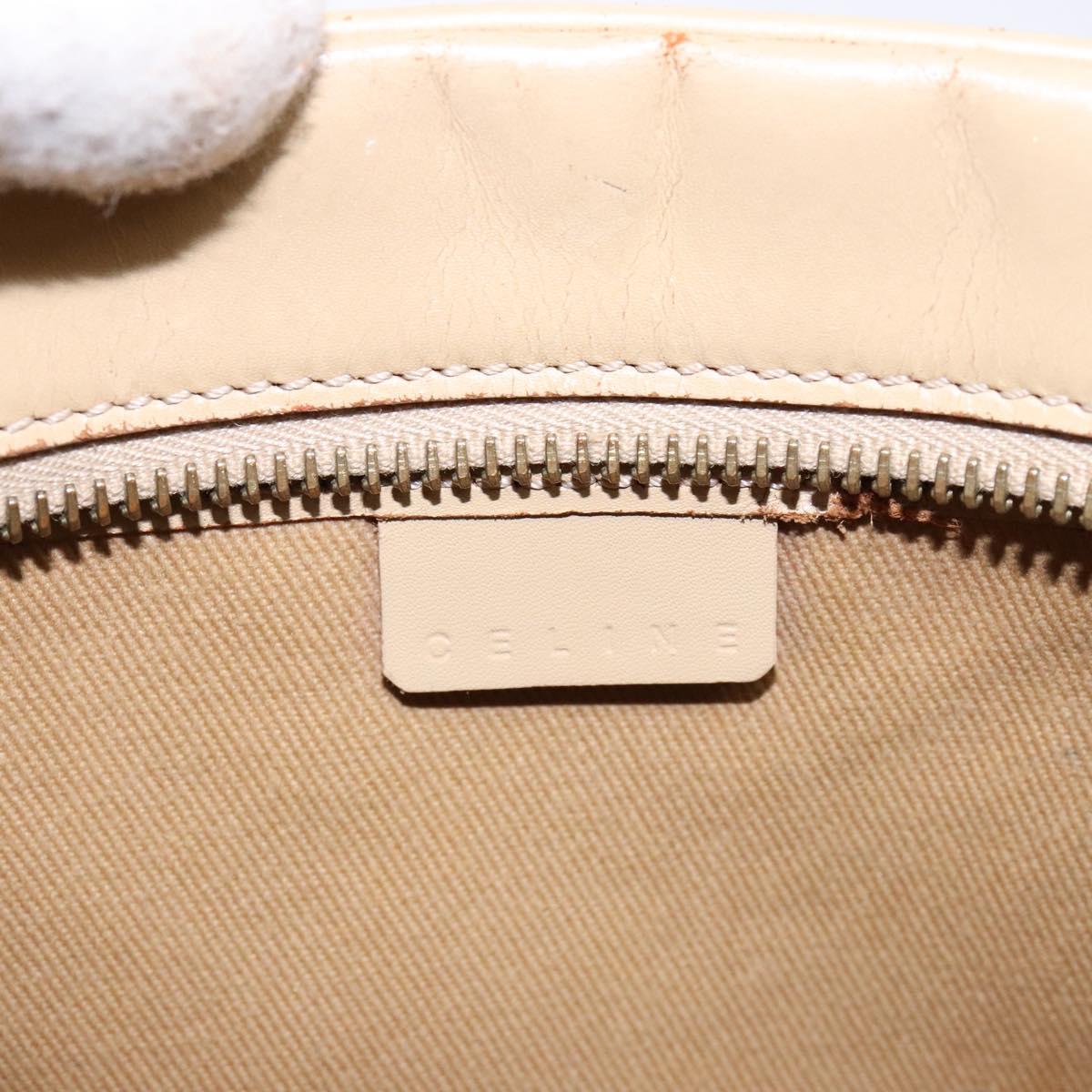 CELINE Hand Bag Leather Beige Gold Auth bs28305