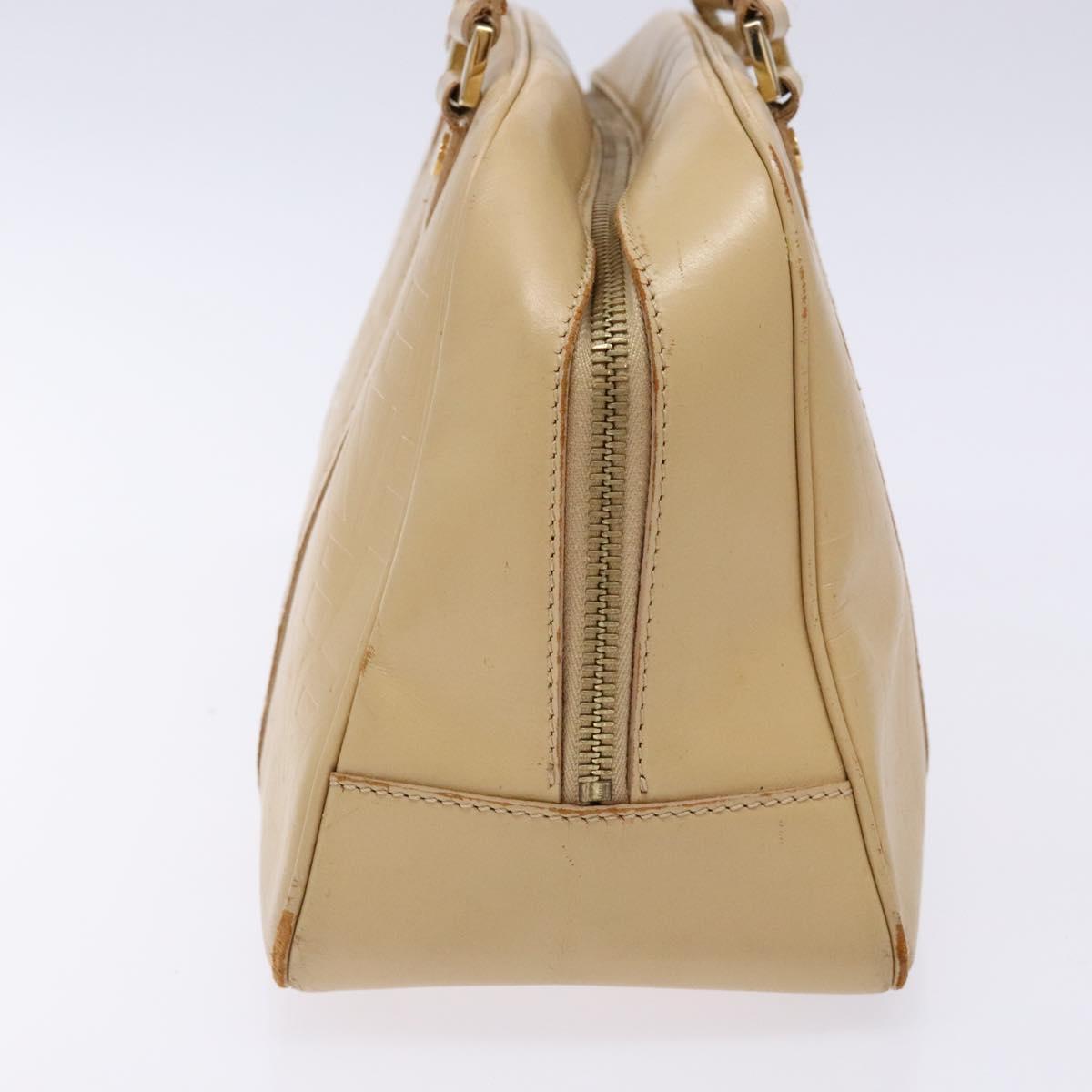 CELINE Hand Bag Leather Beige Gold Auth bs28305