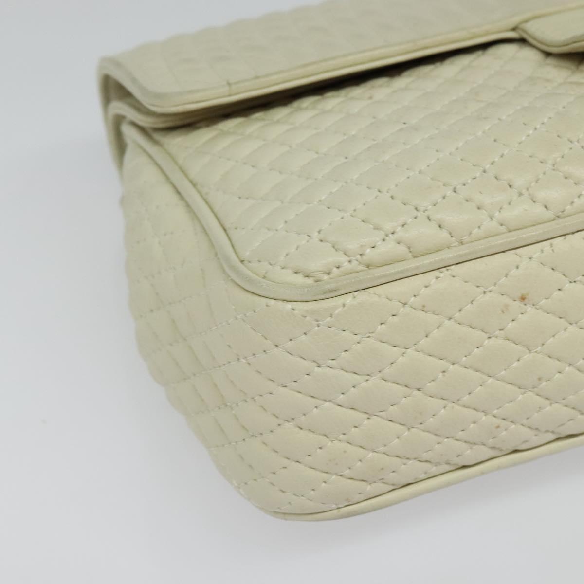 BALLY Shoulder Bag Leather White Gold Auth bs28307