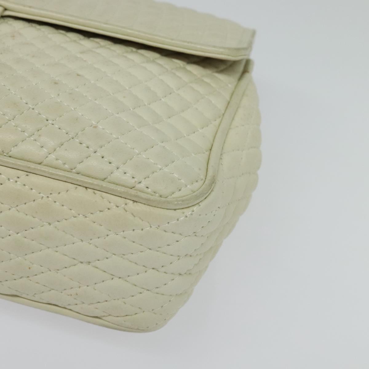 BALLY Shoulder Bag Leather White Gold Auth bs28307
