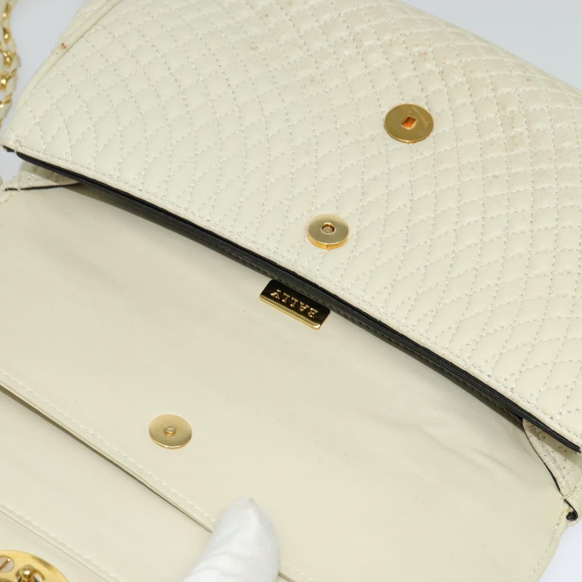 BALLY Shoulder Bag Leather White Gold Auth bs28307