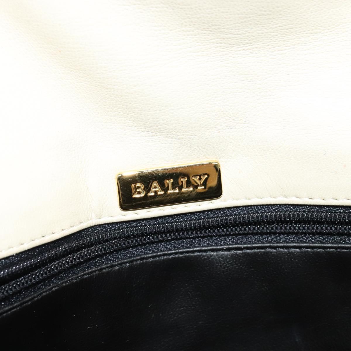 BALLY Shoulder Bag Leather White Gold Auth bs28307