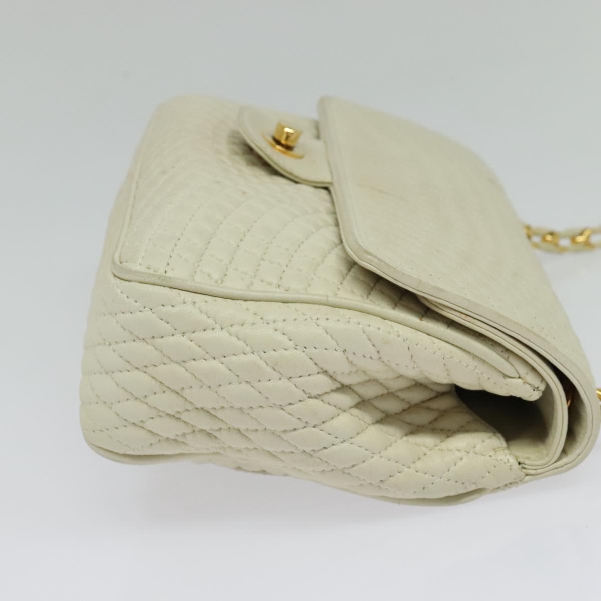 BALLY Shoulder Bag Leather White Gold Auth bs28307