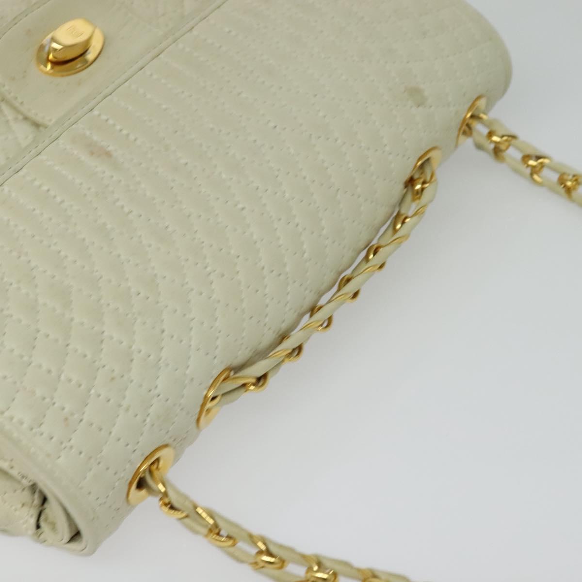 BALLY Shoulder Bag Leather White Gold Auth bs28307