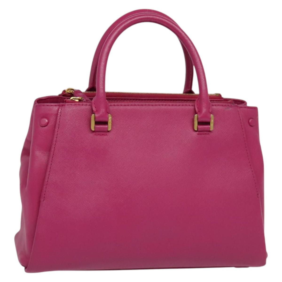 MCM Hand Bag Leather Pink Gold Auth bs28316