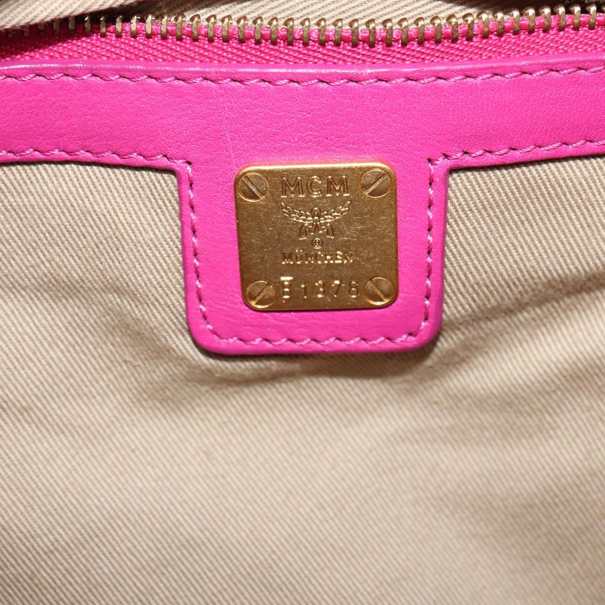 MCM Hand Bag Leather Pink Gold Auth bs28316