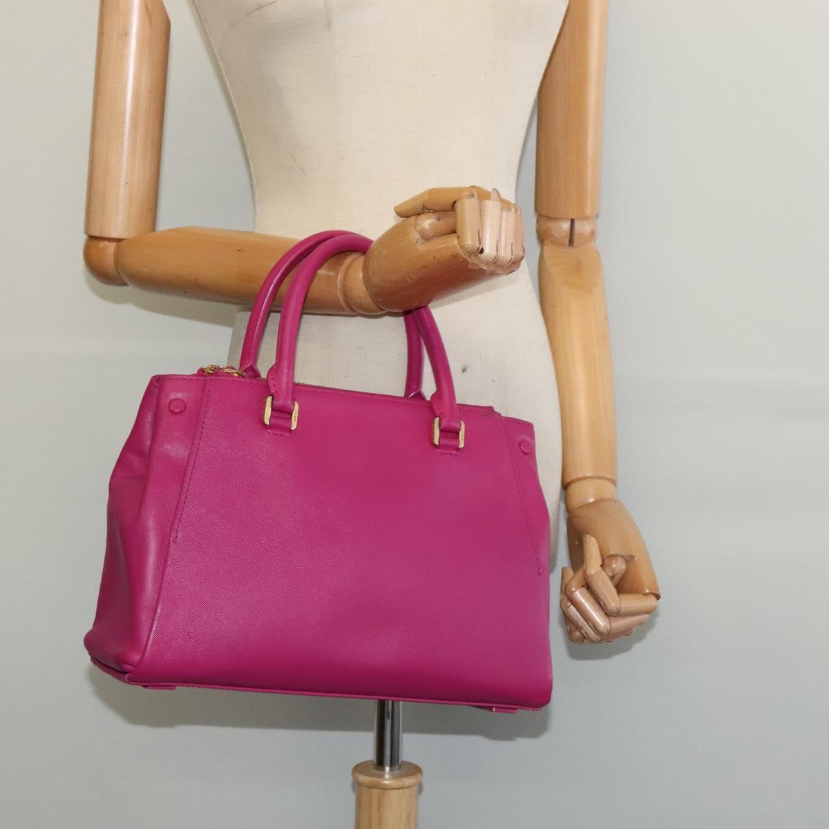 MCM Hand Bag Leather Pink Gold Auth bs28316
