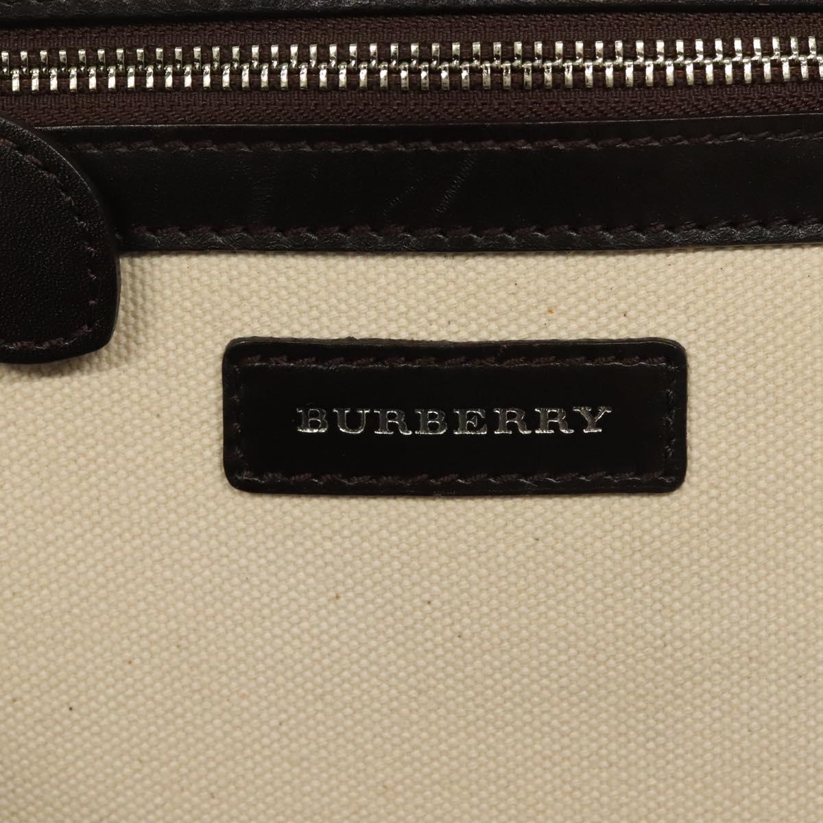 BURBERRY Tote Bag Canvas Leather White Silver Auth bs28323