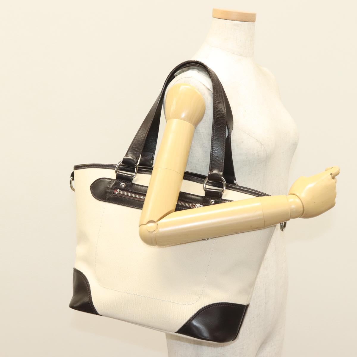BURBERRY Tote Bag Canvas Leather White Silver Auth bs28323