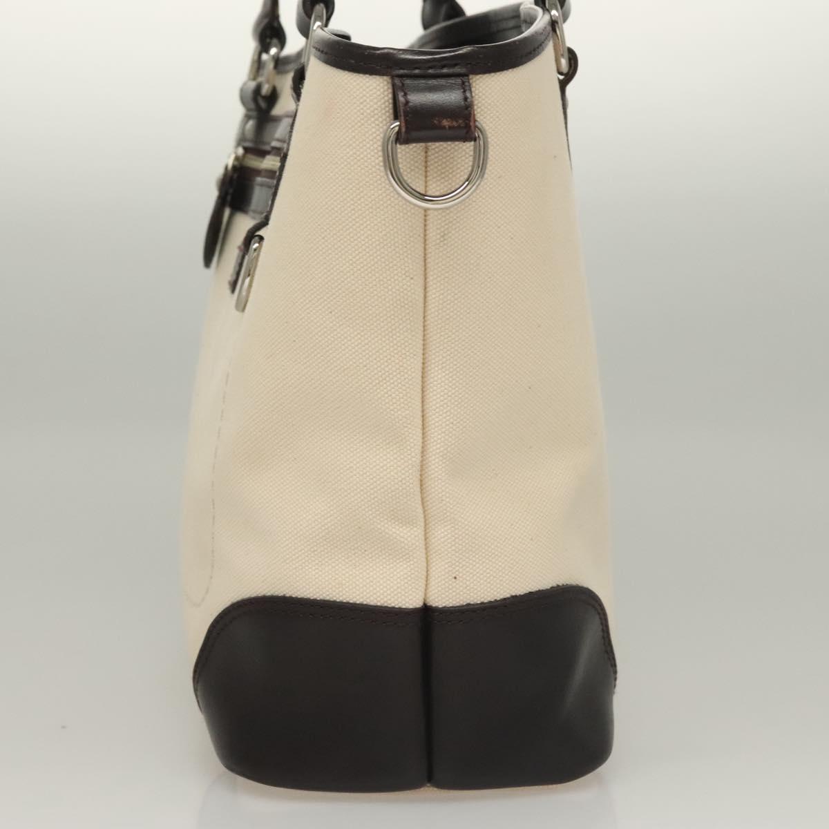 BURBERRY Tote Bag Canvas Leather White Silver Auth bs28323