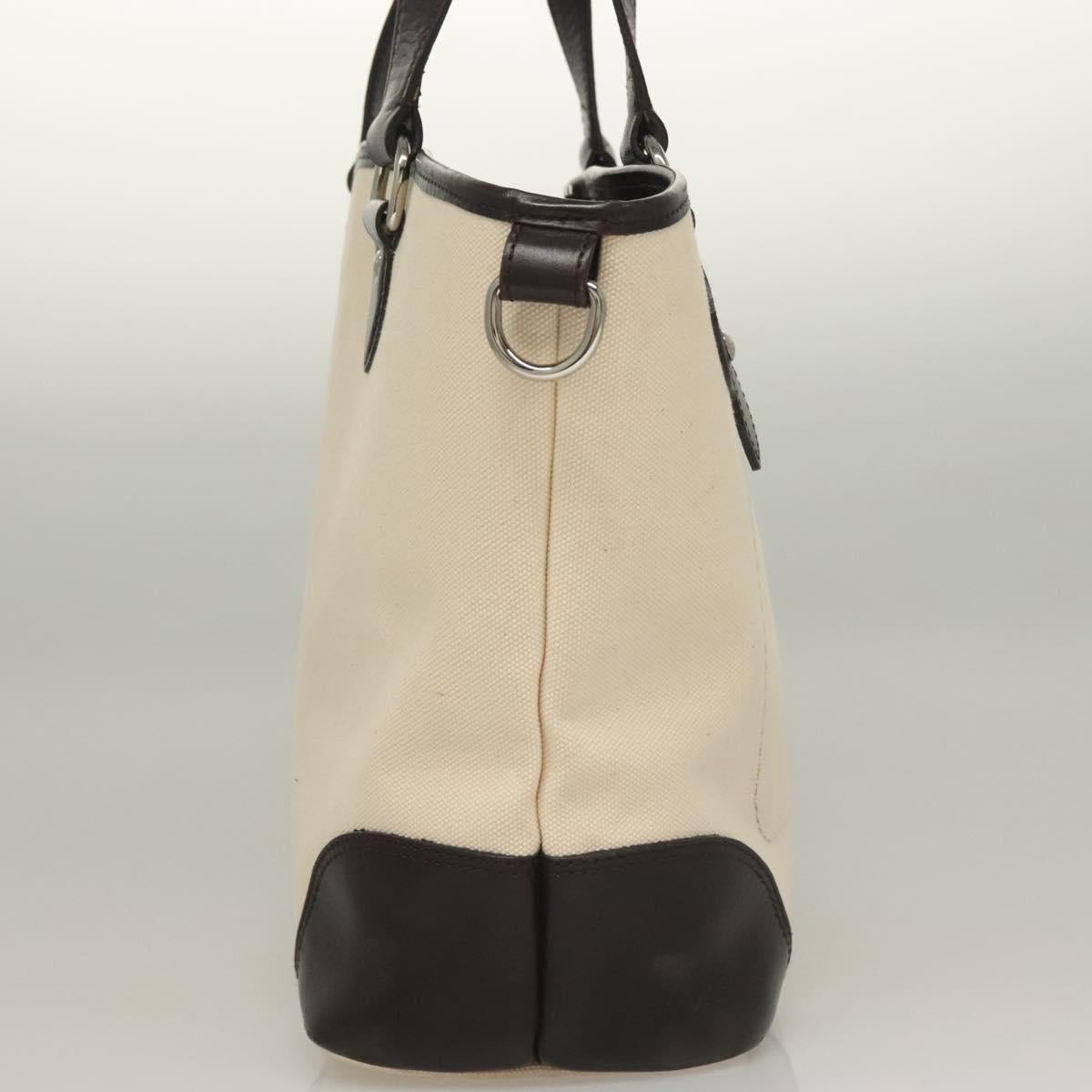 BURBERRY Tote Bag Canvas Leather White Silver Auth bs28323