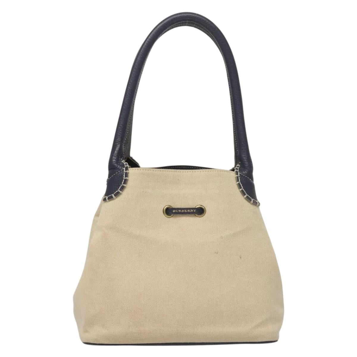 BURBERRY Tote Bag Canvas Leather Beige Purple Auth bs28324