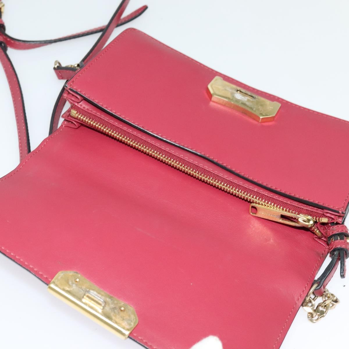 BURBERRY Chain Wallet Leather Pink Gold Auth bs28328
