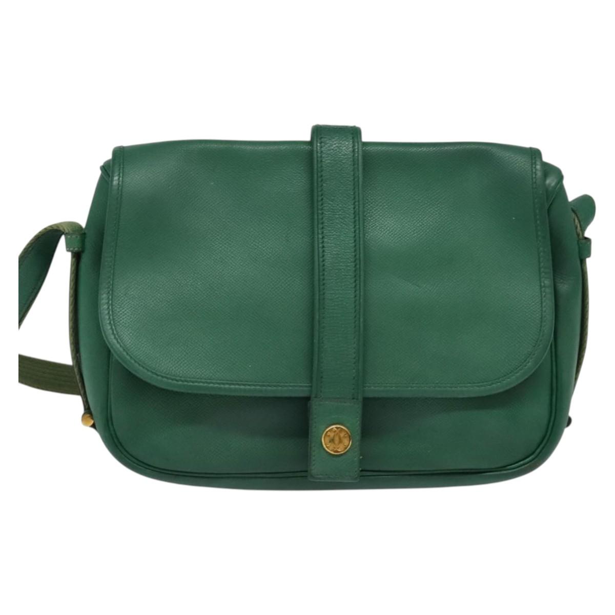 HERMES Shoulder Bag Leather Green Gold Auth bs28334