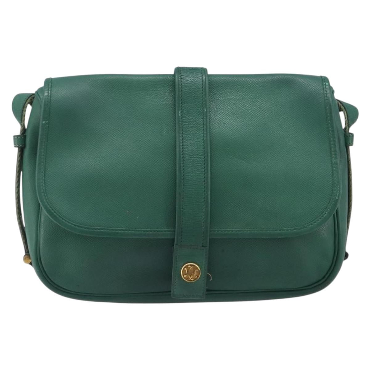 HERMES Shoulder Bag Leather Green Gold Auth bs28334