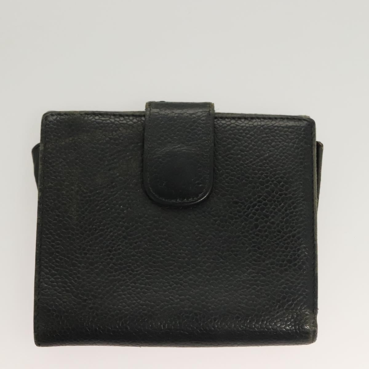 CHANEL Pouch Nylon Caviar Skin 2 Set Black Silver CC Auth bs28342