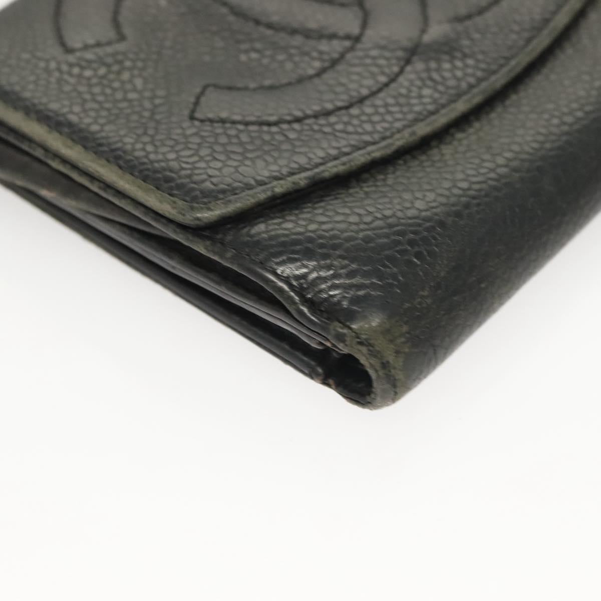 CHANEL Pouch Nylon Caviar Skin 2 Set Black Silver CC Auth bs28342