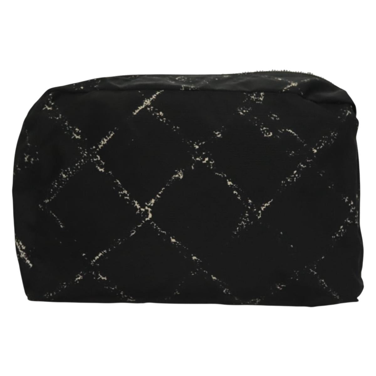 CHANEL Pouch Nylon Caviar Skin 2 Set Black Silver CC Auth bs28342