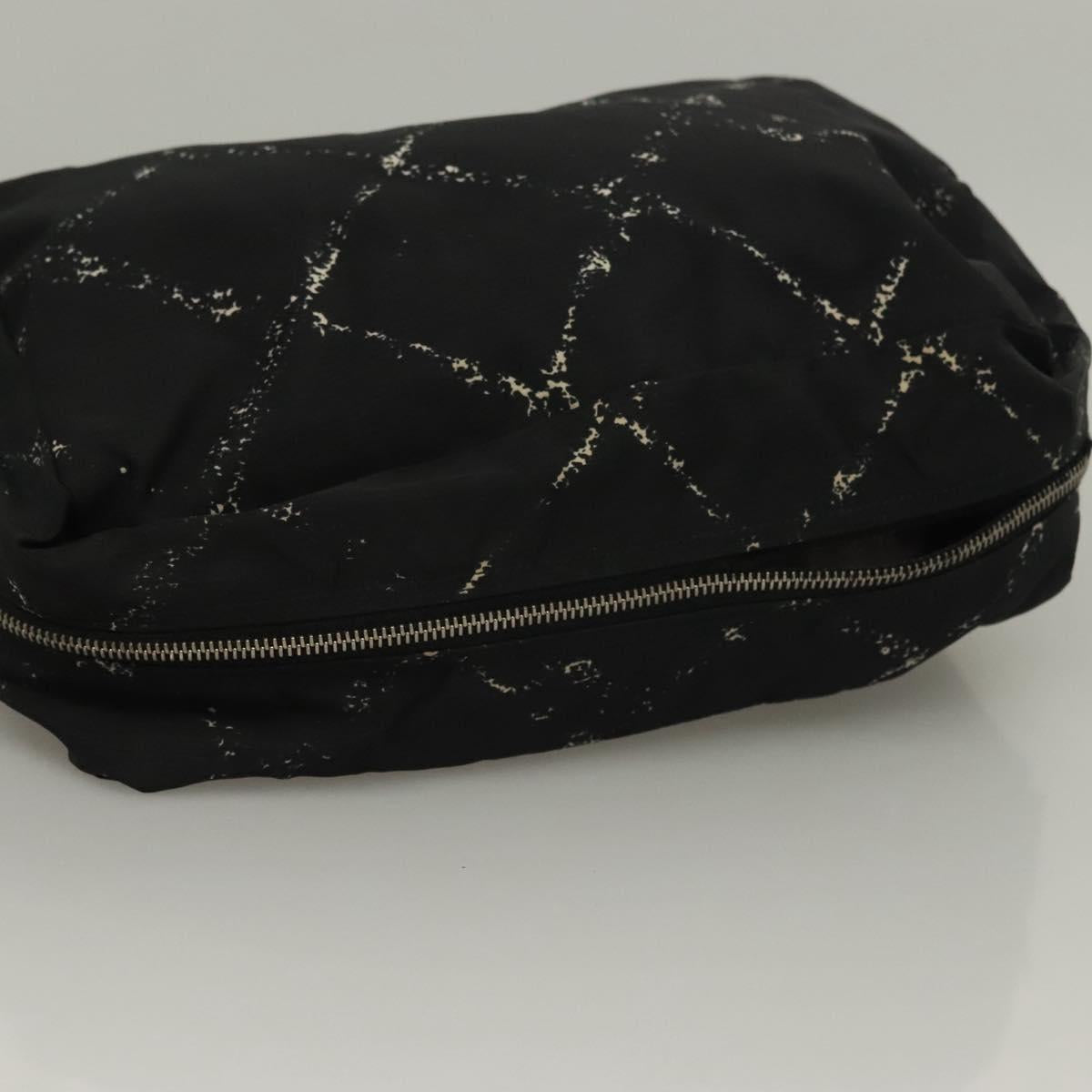 CHANEL Pouch Nylon Caviar Skin 2 Set Black Silver CC Auth bs28342