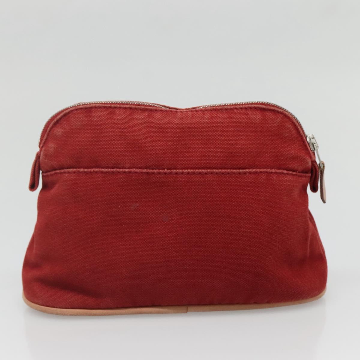 HERMES Bolide Pouch Canvas 2Set Beige Red Silver Auth bs28345