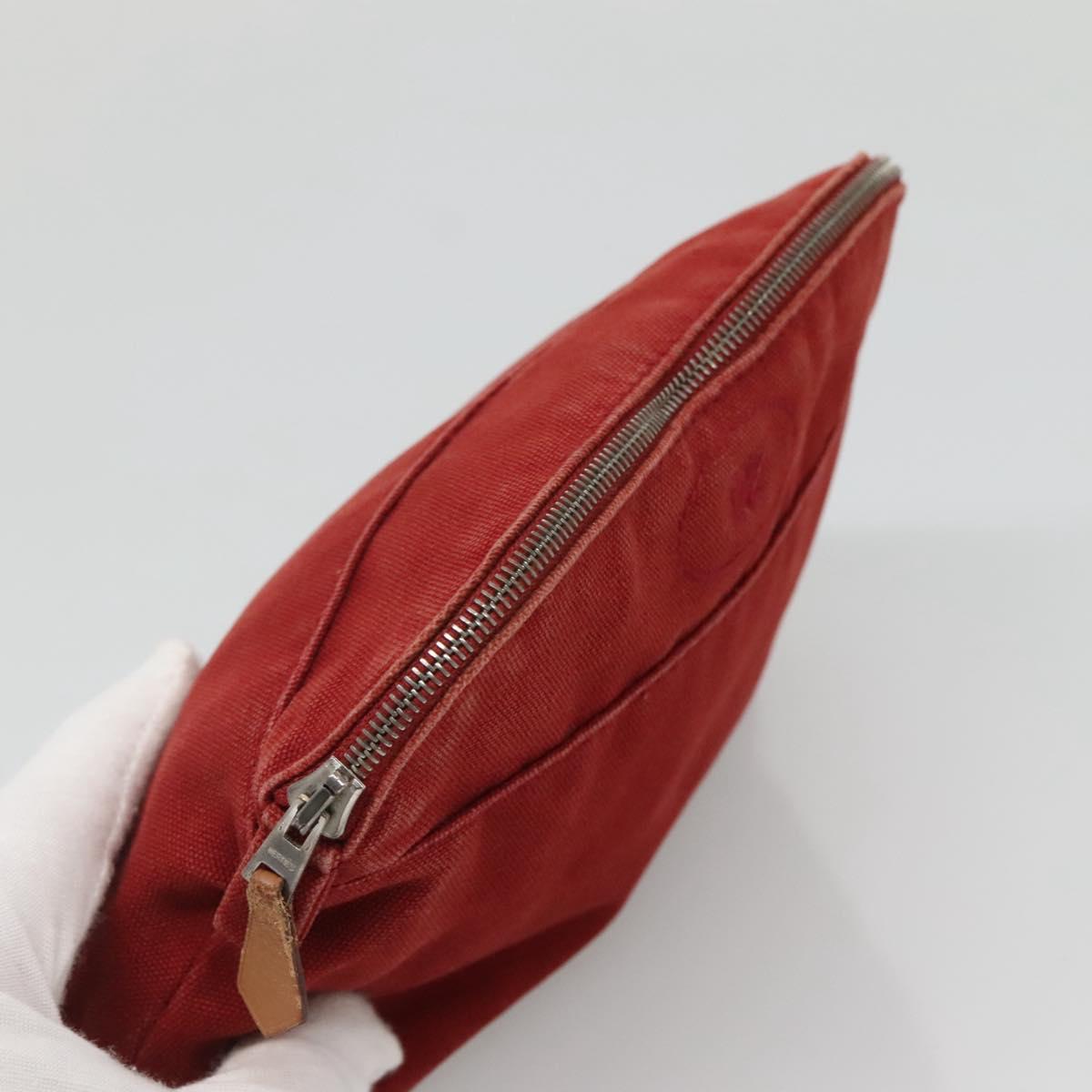 HERMES Bolide Pouch Canvas 2Set Beige Red Silver Auth bs28345