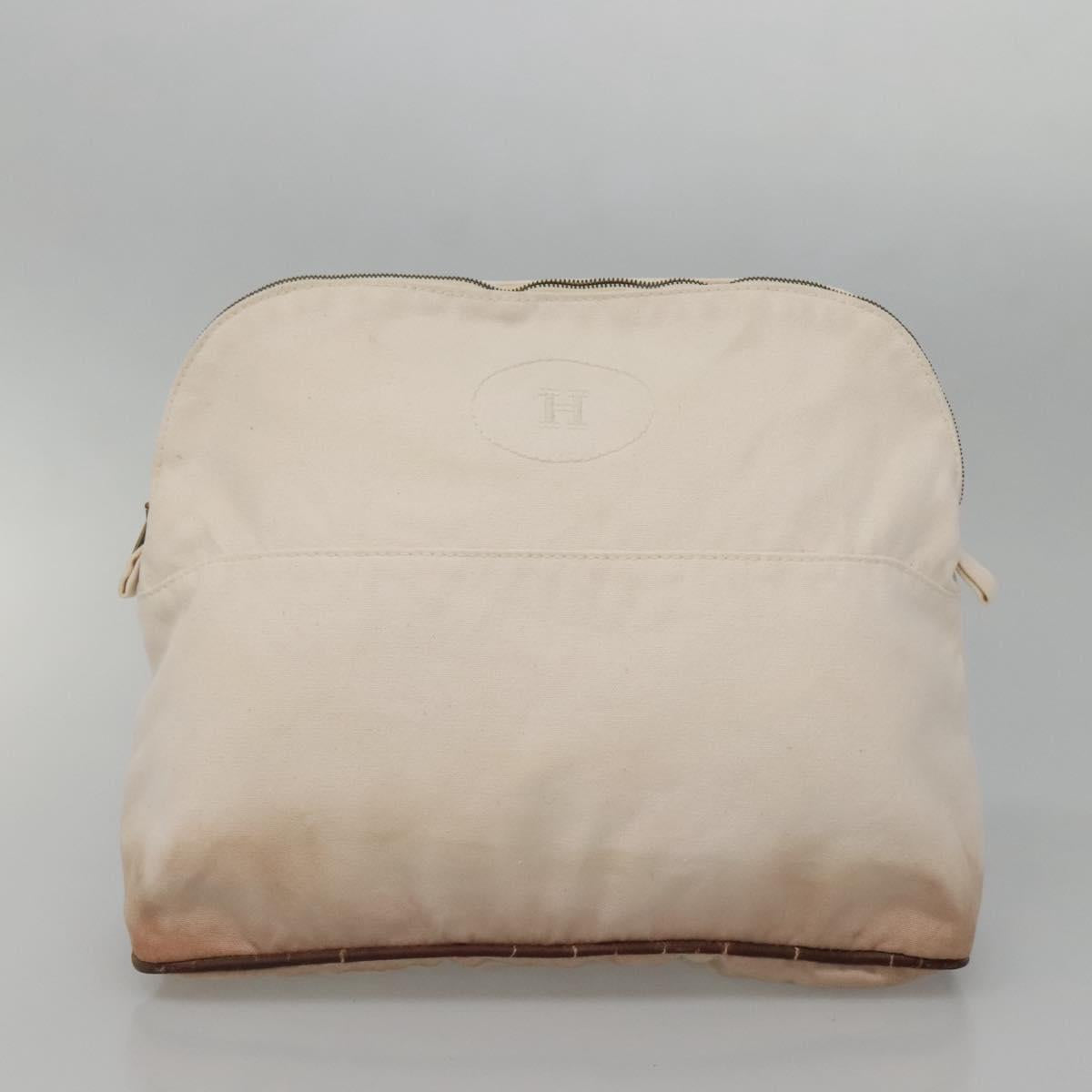 HERMES Bolide Pouch Canvas 2Set Beige Red Silver Auth bs28345