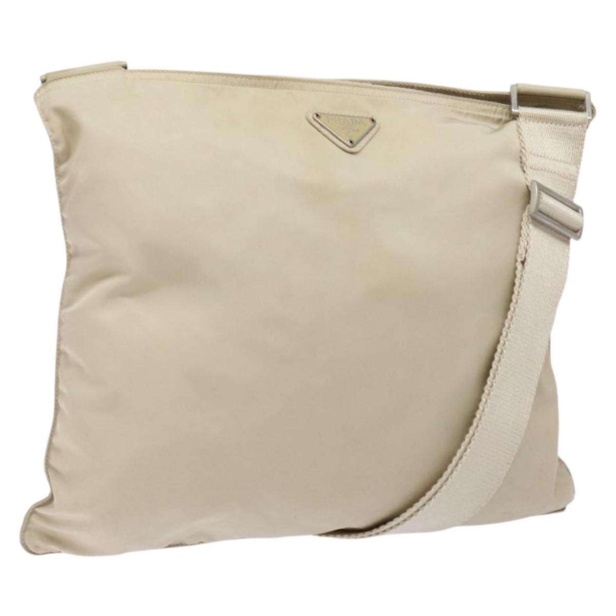 PRADA Shoulder Bag Nylon Beige Auth bs28381