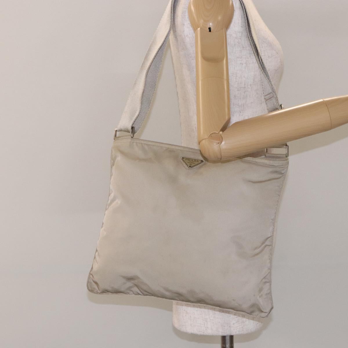 PRADA Shoulder Bag Nylon Beige Auth bs28381