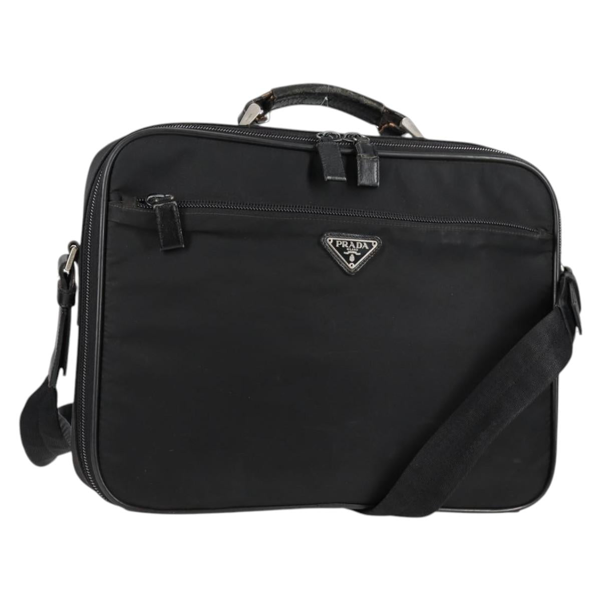 PRADA Hand Bag Nylon Leather 2way Black Silver Auth bs28384