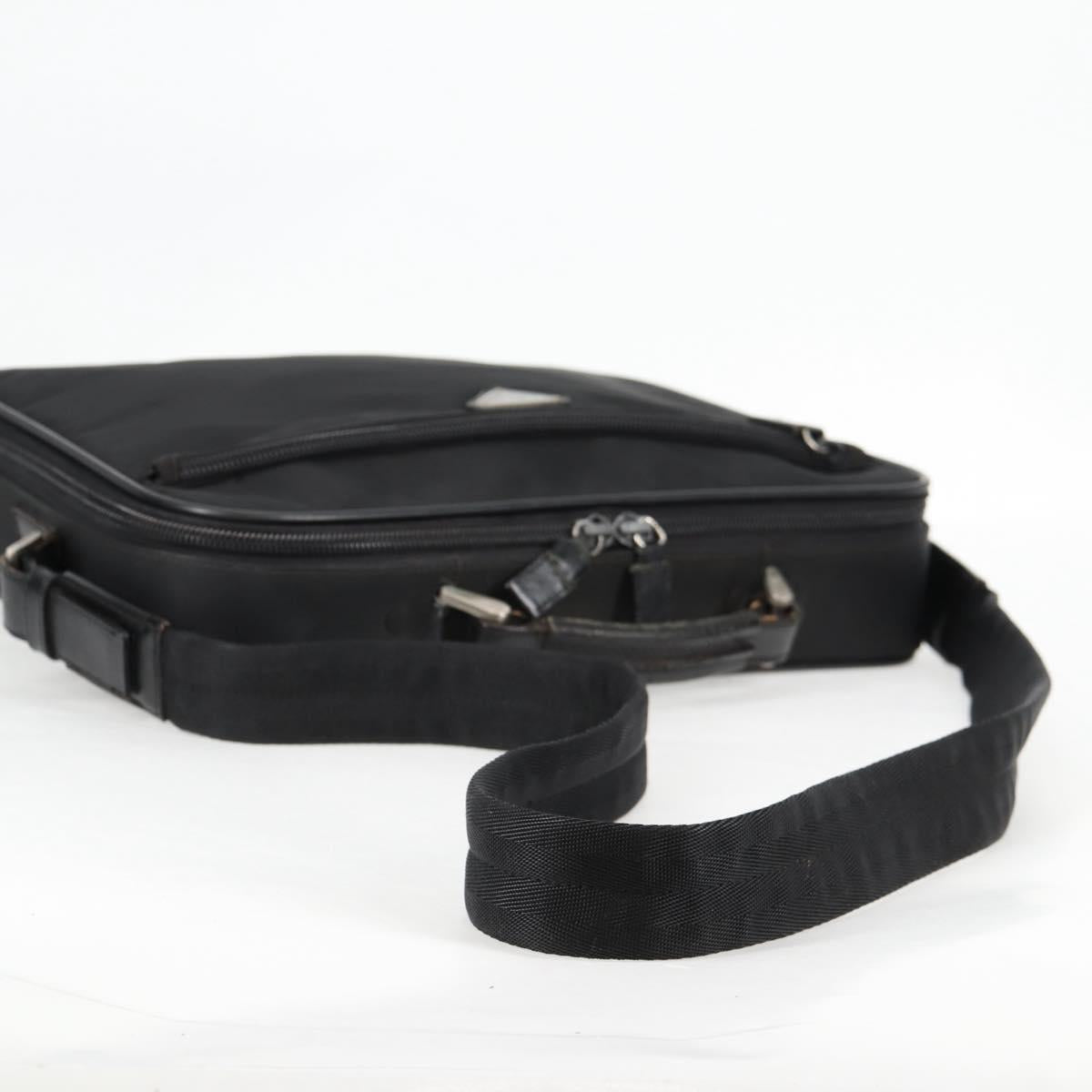 PRADA Hand Bag Nylon Leather 2way Black Silver Auth bs28384