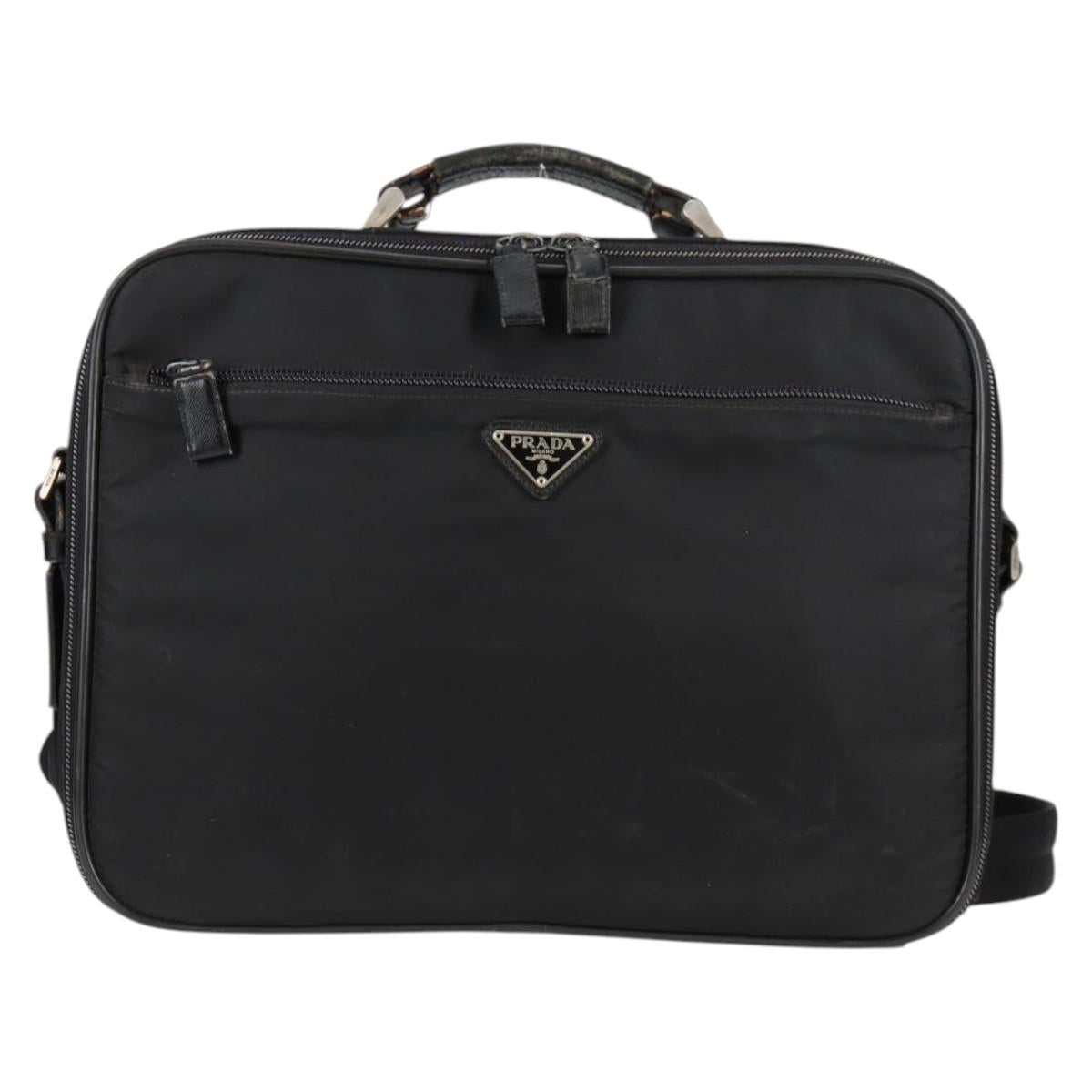 PRADA Hand Bag Nylon Leather 2way Black Silver Auth bs28384