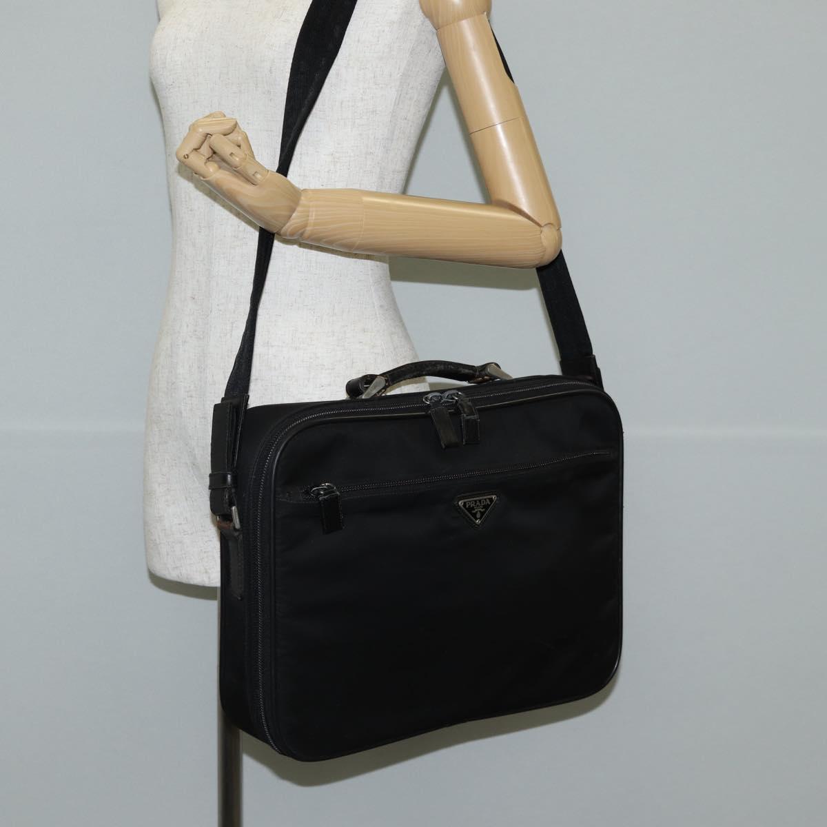 PRADA Hand Bag Nylon Leather 2way Black Silver Auth bs28384